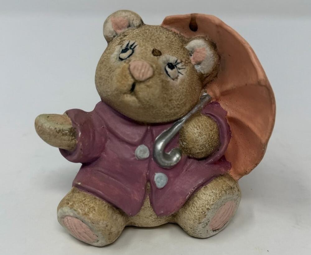 Vintage Monthly Calendar Bears Orange Pink Tan Bear Holding Umbrella 3 1/2" Tall